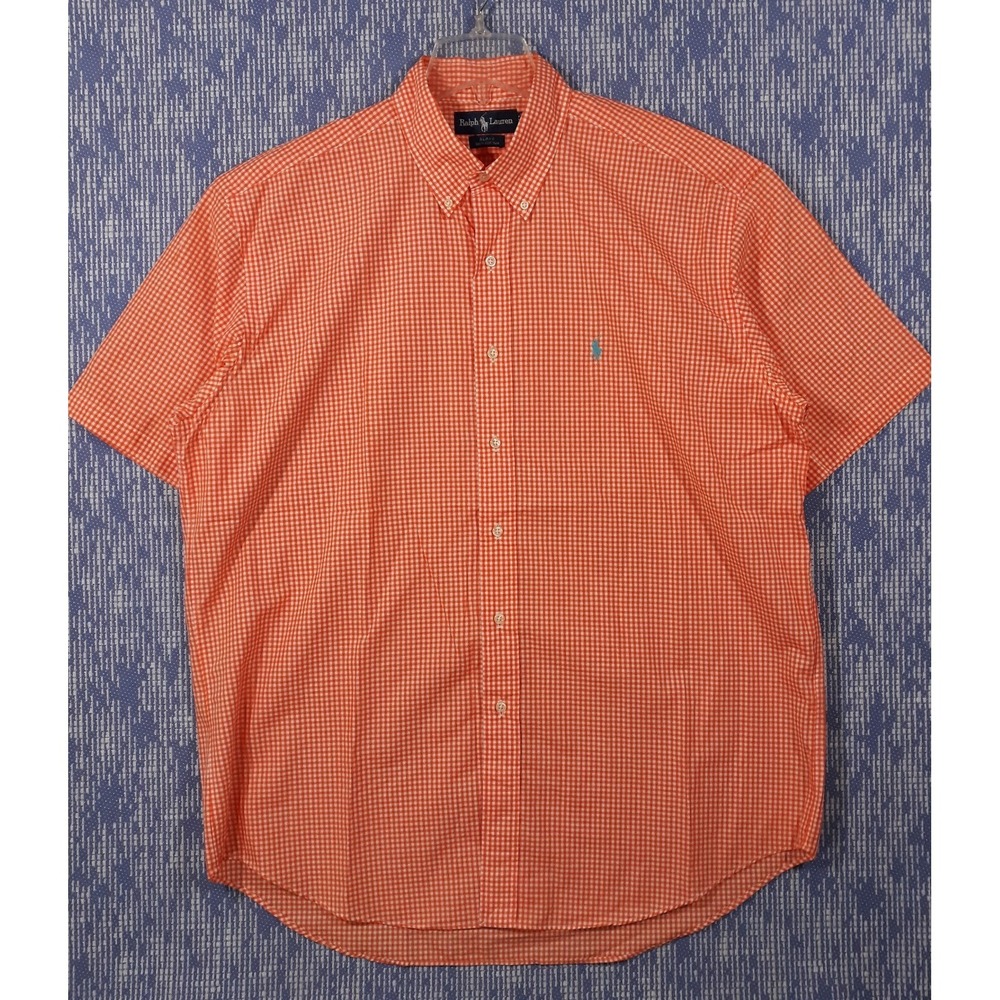 Ralph Lauren Blake Shirt Mens L Classic Fit Pony Logo Cotton Orange Short Sleeve